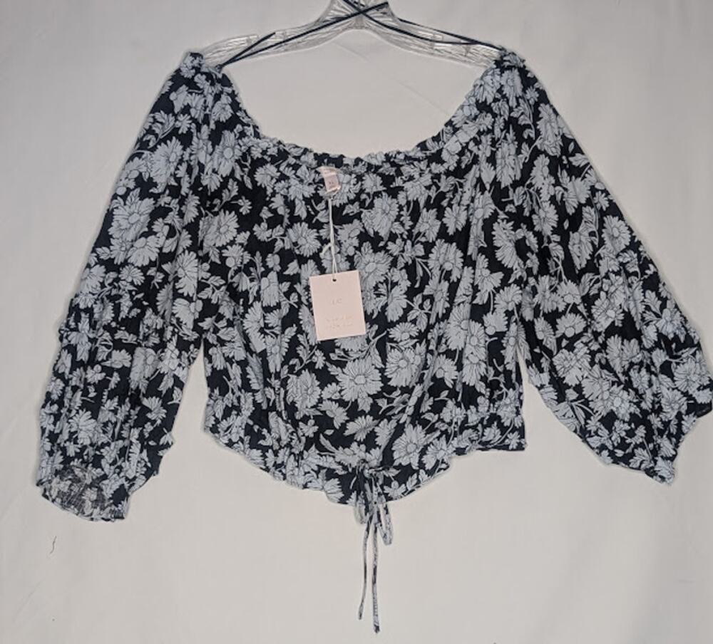 LAUREN CONRAD womens cottagecore crop top blue flowers XL TomatoGirl Fairycore
